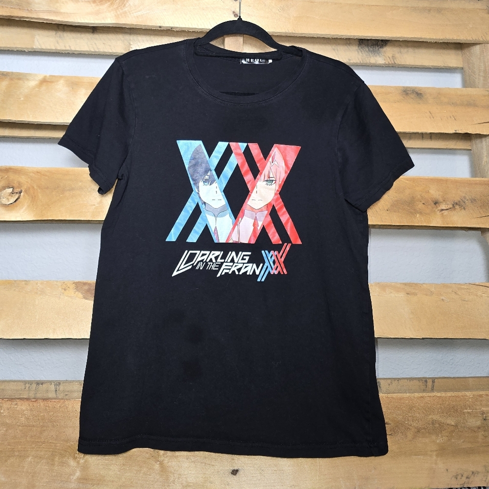 Black Graphic T-Shirt with Anime Design Size:S